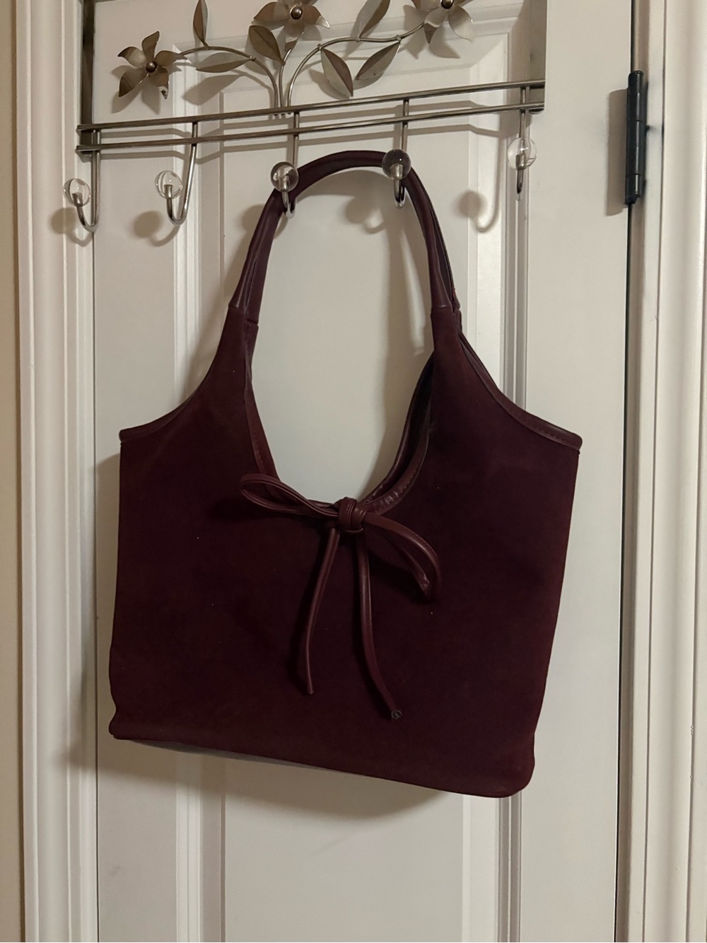 Women's Shoulder Tote in Deep Wine with Front Bow